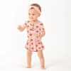 Strawberry Sweetie Twirl Skirt Girls Onesie With Buttoned Collar
