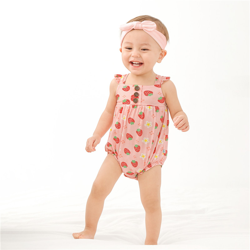 Strawberry Sweetie Baby Ruffled Cap Sleeve Bubble Onesie