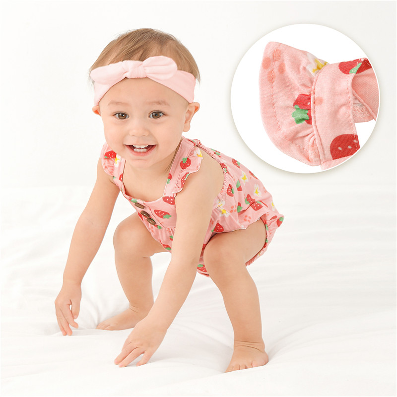 Strawberry Sweetie Baby Ruffled Cap Sleeve Bubble Onesie