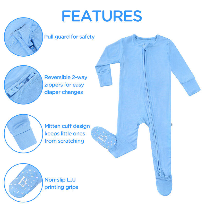 Footie Two-way Zip Mitten Cuffs Primary Comfort One-Piece Rompers Blue