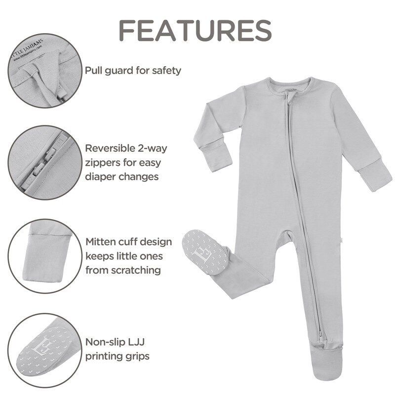 Footie Two-way Zip Mitten Cuffs Primary Comfort One-Piece Rompers Grey