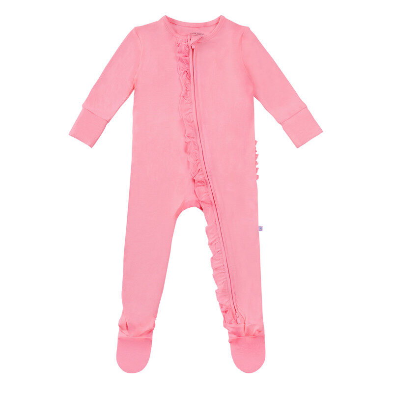 Footie Two-way Ruffled Zip Mitten Cuffs Primary Comfort One-Piece Rompers Rose