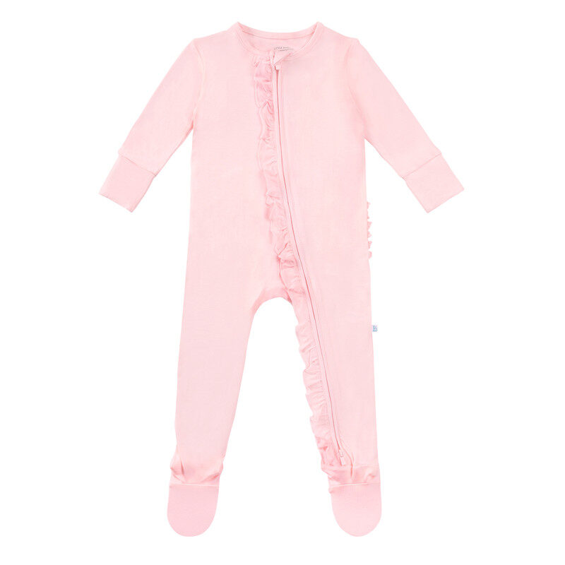 Footie Two-way Ruffled Zip Mitten Cuffs Primary Comfort One-Piece Rompers Pink