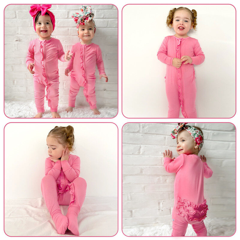 Two-way Zip Mitten Cuffs Primary Comfort One-Piece Rompers Rose