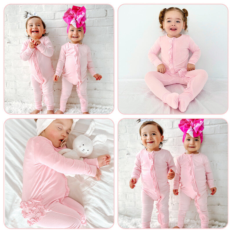 Two-way Zip Mitten Cuffs Primary Comfort One-Piece Rompers Pink